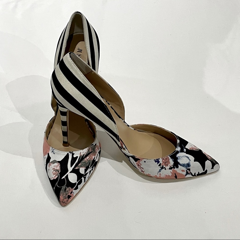 JustFab “Cadienne” Floral and Striped 4” Heels